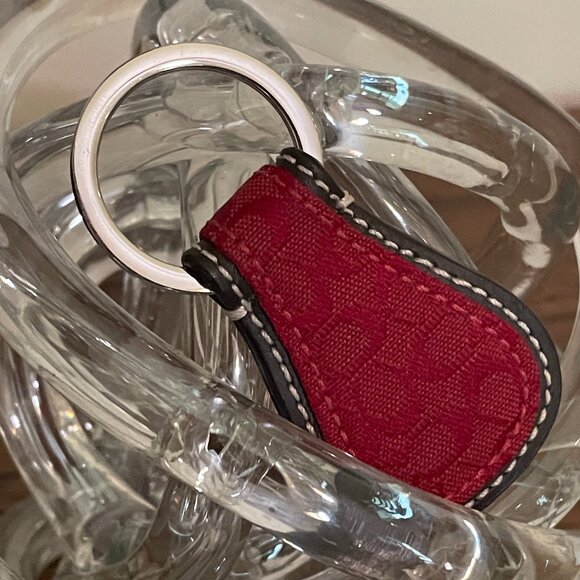 Coach Jacquard Signature C Teardrop Keychain Key Fob Bag Charm Red - Picture 8 of 11